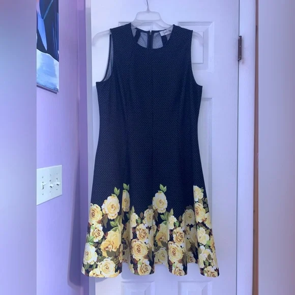 JONES STUDIO POLKA DOT AND ROSES A-LINE DRESS - Picture 2 of 5